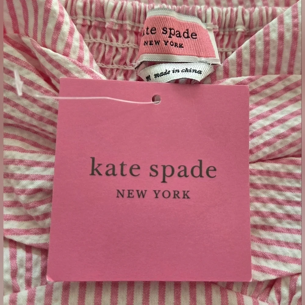 NEW KATE SPADE SEERSUCKER STRIPE BOW TOP BLOUSE.